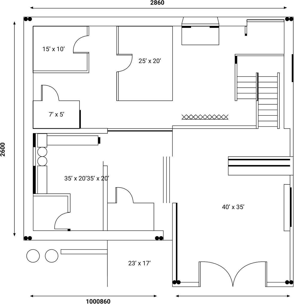 Technical drawing of The Shell Cabin's First floor and mezzanine second floor plans 