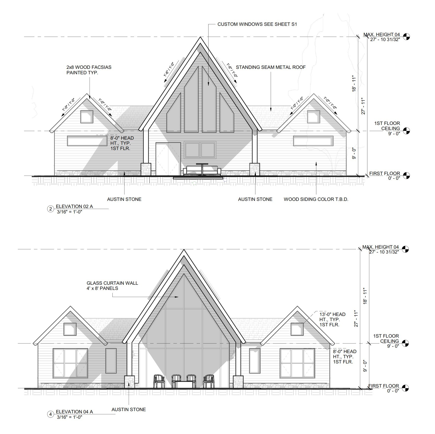 3D Render of The Shell Cabin featuring a curved roof and floor-to-ceiling glass walls. Elevation views