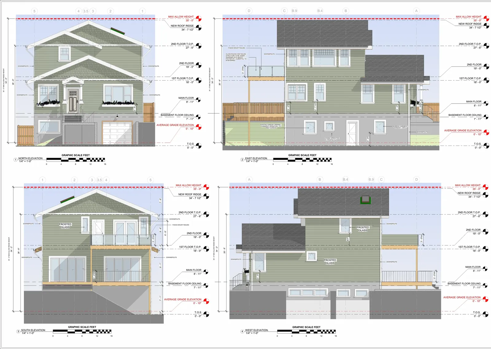 Architectural elevations of the same residential study.