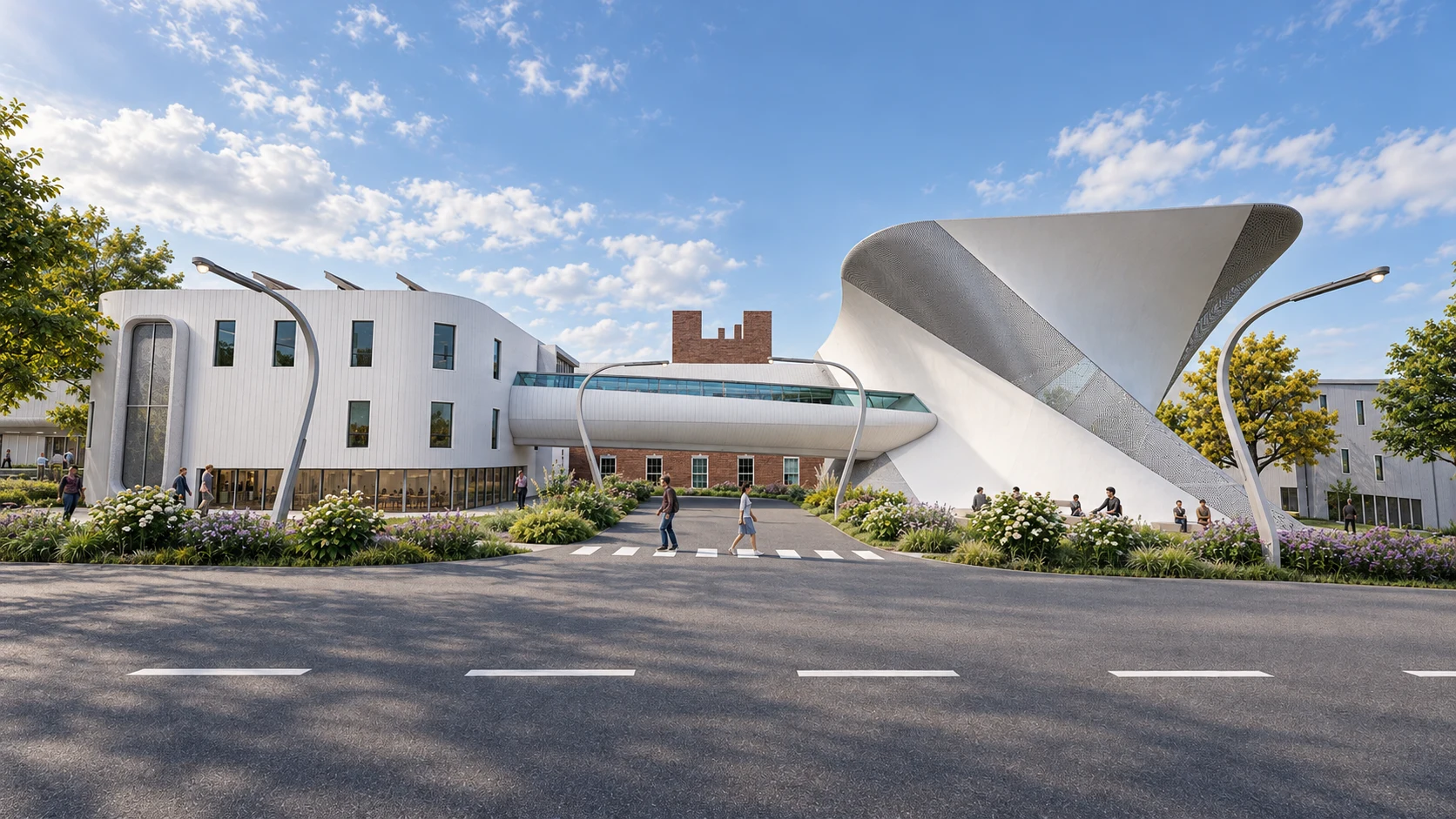 Education building, AI-assisted design visualization.