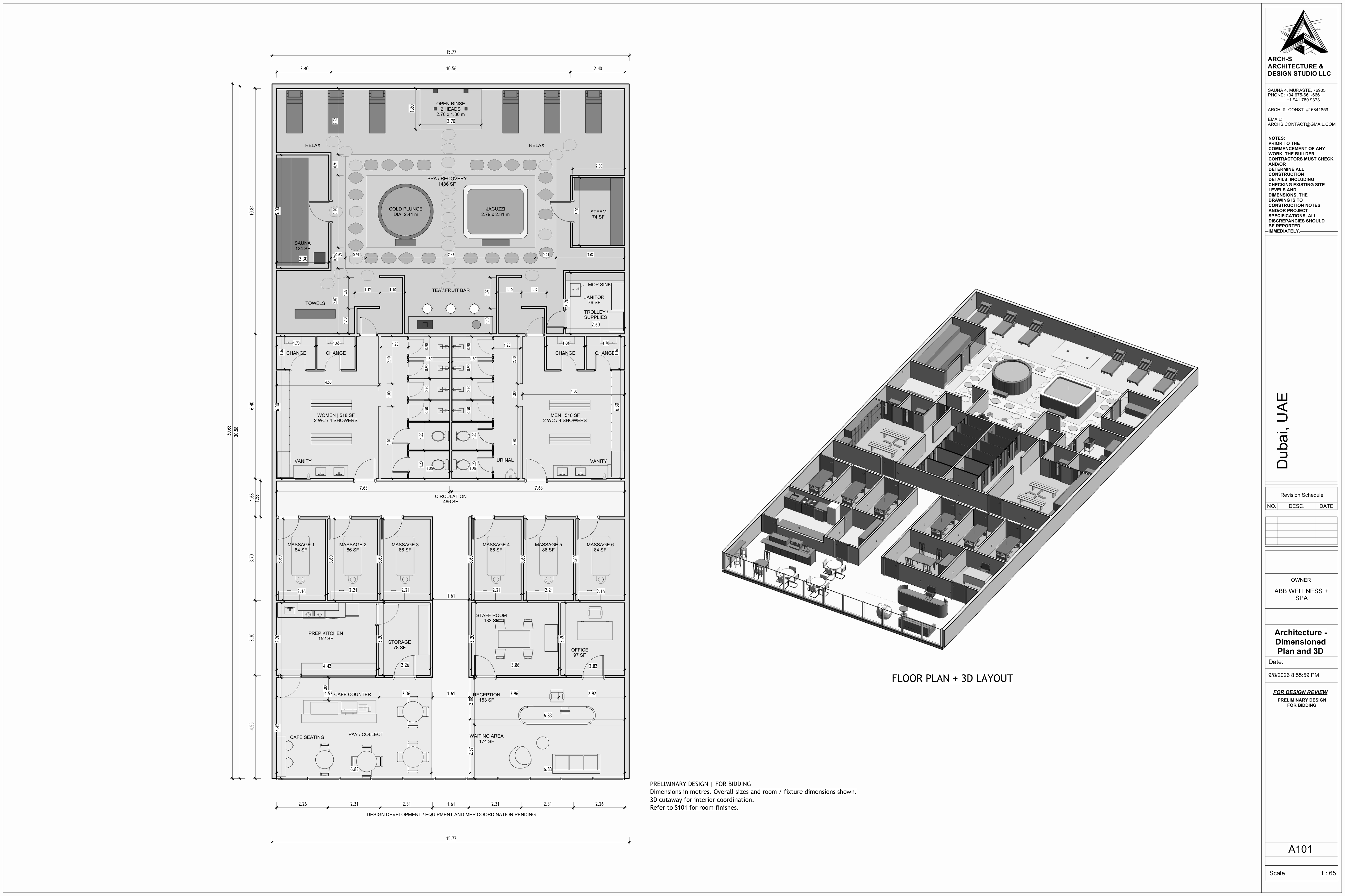 Original A101 sheet, September 2026. Full dimensioned plan and coordination model, preliminary design for bidding.